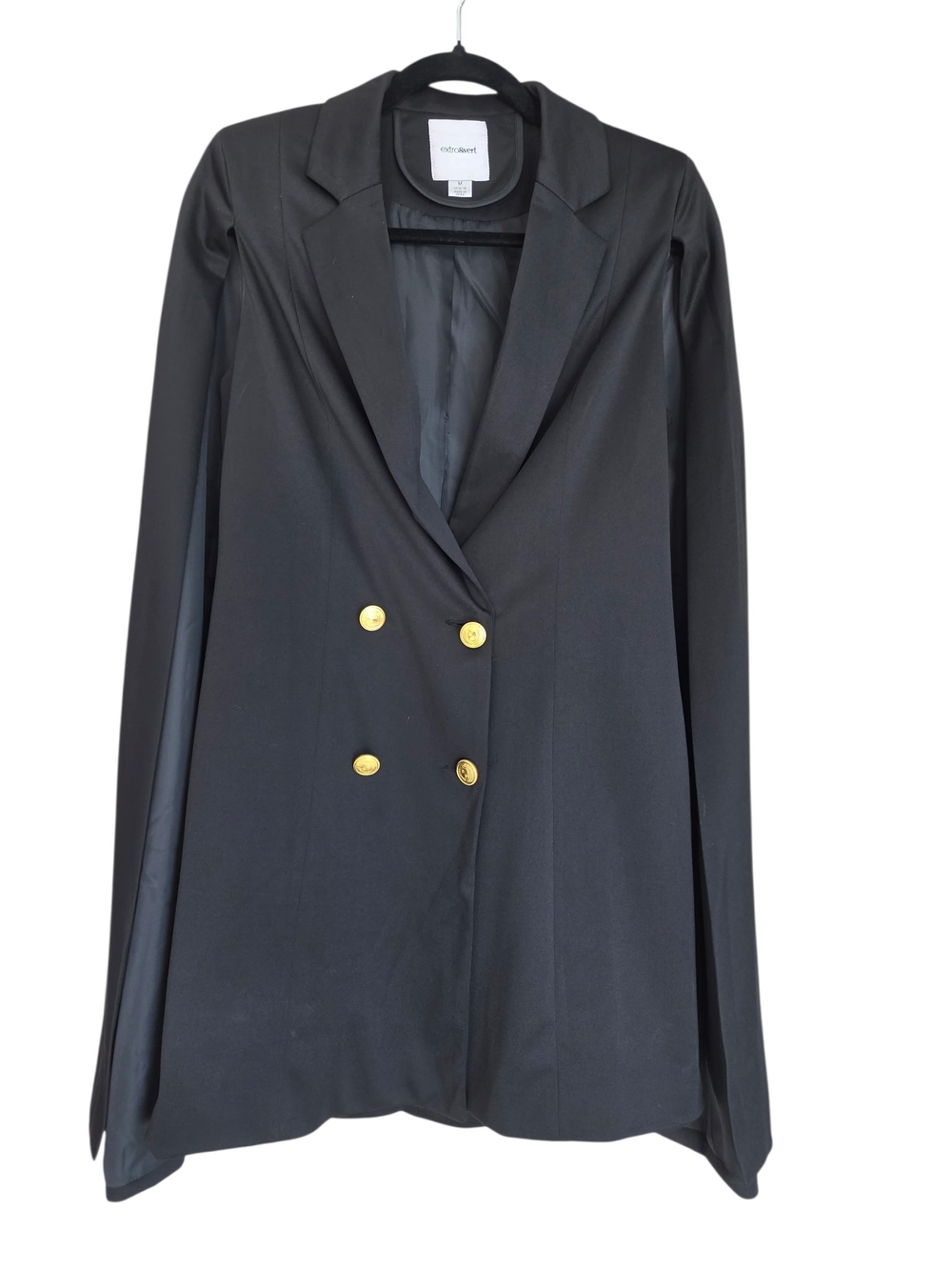 Extrovert Black Double-Breasted Coat w Gold Buttons Size M